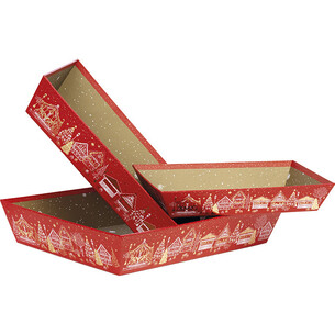 Corbeille carton rectangle BONNES FÊTES rouge/dorure à... 2