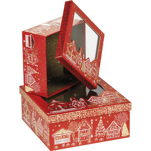 Coffret carton carré BONNES FÊTES rouge/dorure à chaud or... 2