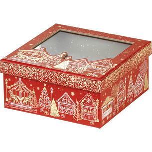 Coffret carton carré BONNES FÊTES rouge/dorure à chaud or...