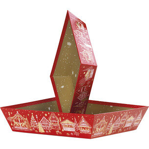 Corbeille carton carrée BONNES FÊTES rouge/dorure à chaud or 2
