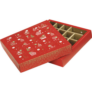 Coffret carton carré Calendrier de l'Avent rouge/dorure à... 2