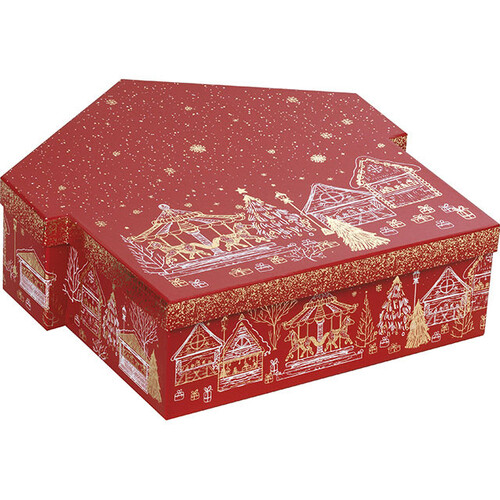 Coffret carton forme chalet BONNES FÊTES...