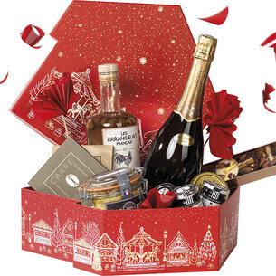 Coffret carton forme chalet BONNES FÊTES rouge/dorure à... 2