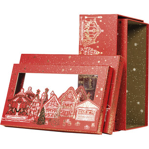 Coffret carton rectangle BONNES FÊTES rouge/dorure à... 2