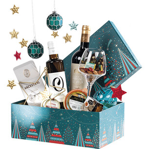Coffret carton rectangle BONNES FÊTES bleu/rouge/dorure à... 2