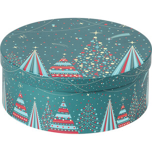 Coffret carton rond BONNES FÊTES bleu/rouge/dorure à...