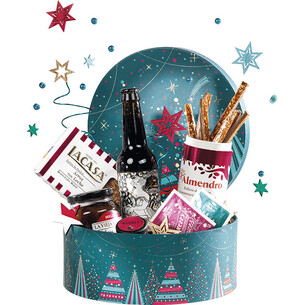 Coffret carton rond BONNES FÊTES bleu/rouge/dorure à... 2