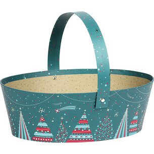 Panier carton ovale BONNES FÊTES bleu/rouge/dorure à...