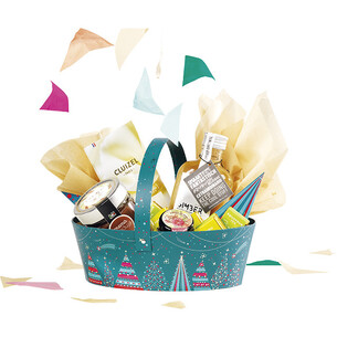 Panier carton ovale BONNES FÊTES bleu/rouge/dorure à... 2