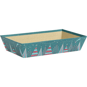Tray cardboard rectangular MERRY CHRISTMAS blue/red/gold...