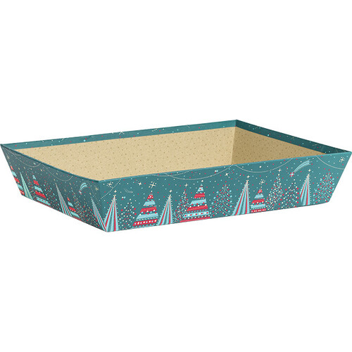 Bandeja cartón rectangular FELIZ NAVIDAD azul/rojo/estampación en caliente dorado