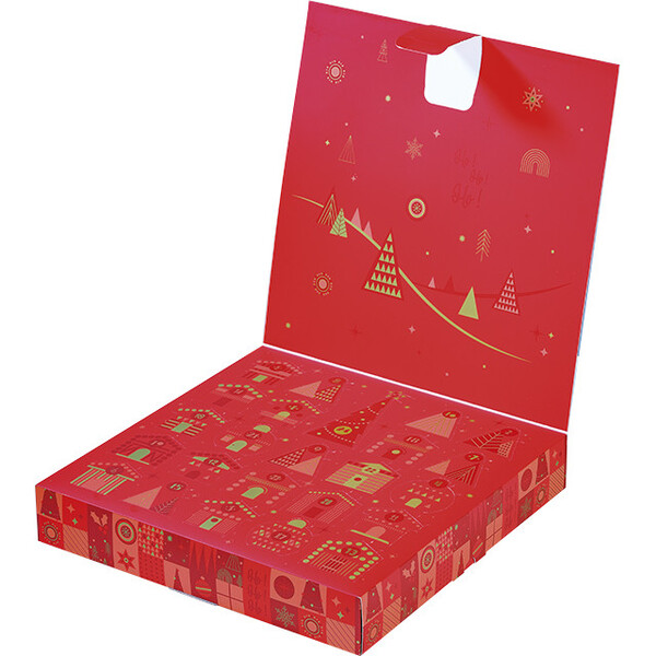 Coffret carton Calendrier de l'Avent MOSAIQUE FESTIVE/rouge 24 cases fenêtres prédécoupées-Les Bonnes Affaires 2026