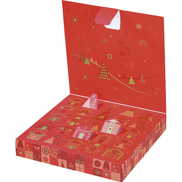 Coffret carton Calendrier de l'Avent MOSAIQUE FESTIVE/rouge 24 cases fenêtres prédécoupées-Les Bonnes Affaires 2026