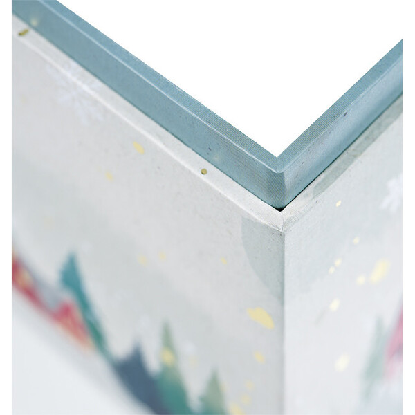 Box cardboard rectangular SNOWY COUNTRY gold/ white satin ribbon