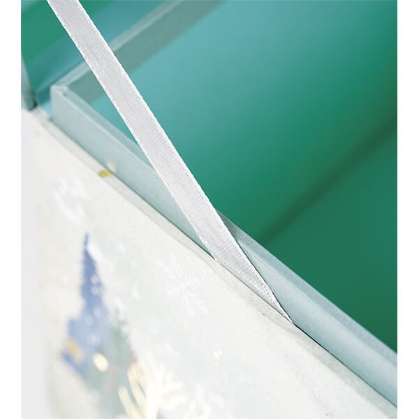 Box cardboard rectangular SNOWY COUNTRY gold/ white satin ribbon