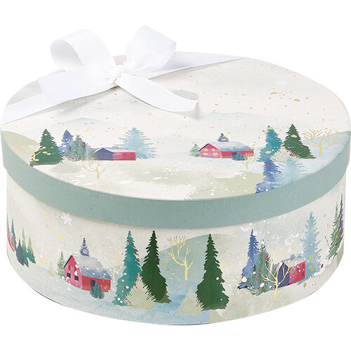 Box cardboard round SNOWY COUNTRY gold hot foil stamping