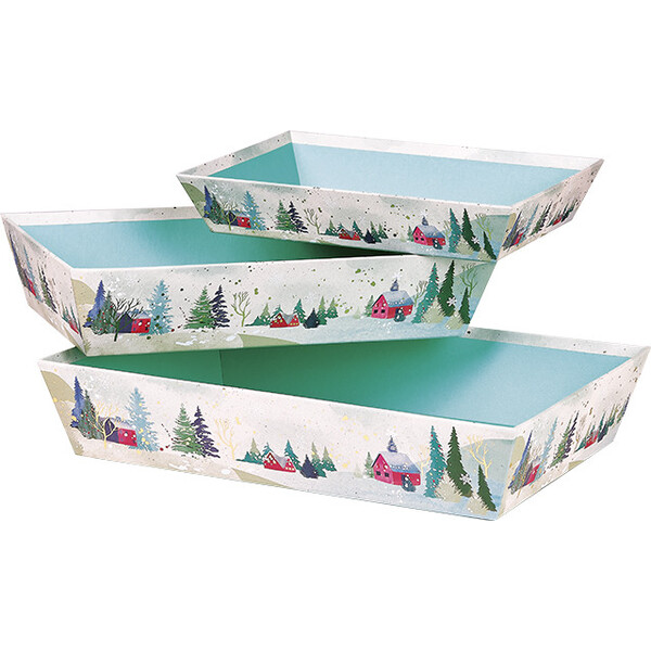 Tray cardboard rectangular SNOWY COUNTRY gold hot foil stamping