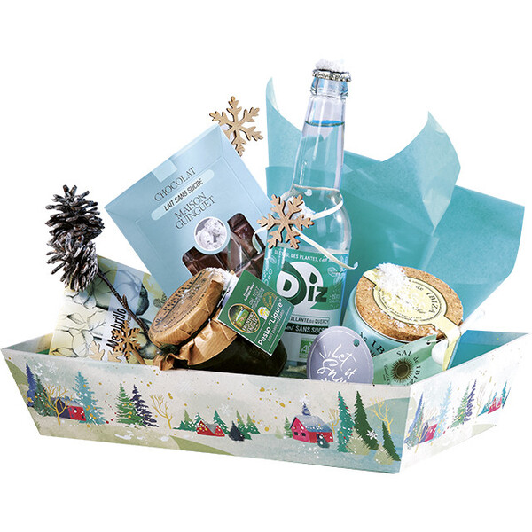 Bandeja cartón rectangular PUEBLO NEVADO estampación en caliente dorado