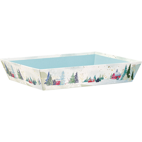 Bandeja cartón rectangular PUEBLO NEVADO estampación en caliente dorado