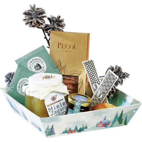 Tray cardboard square SNOWY COUNTRY gold hot...