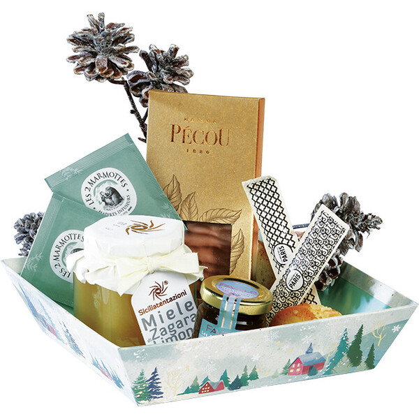 Tray cardboard square SNOWY COUNTRY gold hot foil stamping