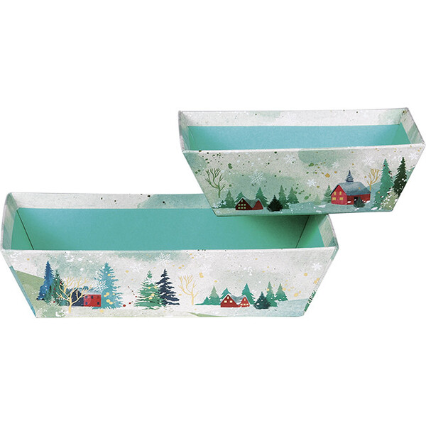 Tray cardboard square SNOWY COUNTRY gold hot foil stamping