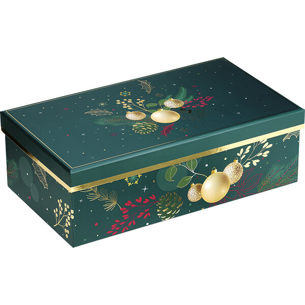 Caja cartón rectangular NATURALEZA ENCANTADA verde/estampación en caliente dorado