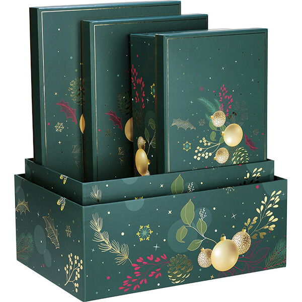 Box cardboard rectangular ENCHANTED NATURE green/gold hot foil stamping