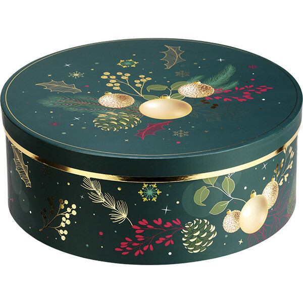 Coffret carton rond NATURE ENCHANTEE vert/dorure à chaud or