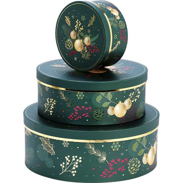 Coffret carton rond NATURE ENCHANTEE vert/dorure à chaud or