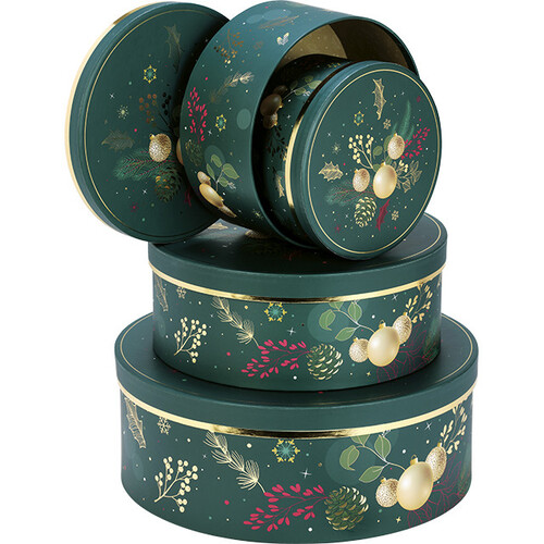 Box cardboard round ENCHANTED NATURE green/gold...