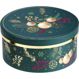 Box cardboard round ENCHANTED NATURE green/gold hot foil...