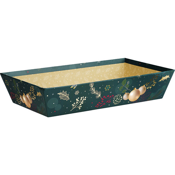 Corbeille carton rectangle NATURE ENCHANTEE vert/dorure à chaud or