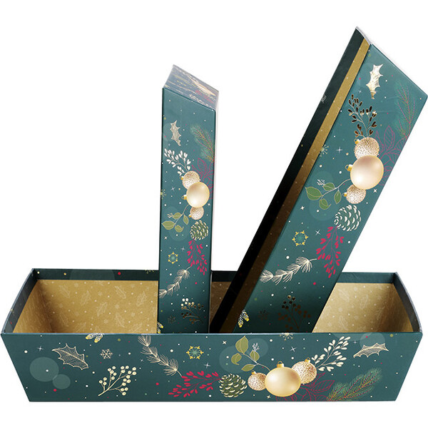 Corbeille carton rectangle NATURE ENCHANTEE vert/dorure à chaud or-Les Bonnes Affaires 2026