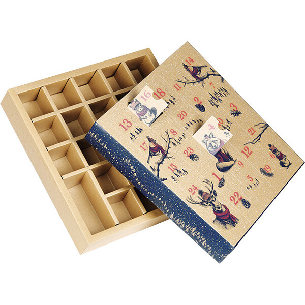 Caja cartón cuadrada Calendario de Adviento ENCUENTROS INSOLITOS  24 casillas precortadas
