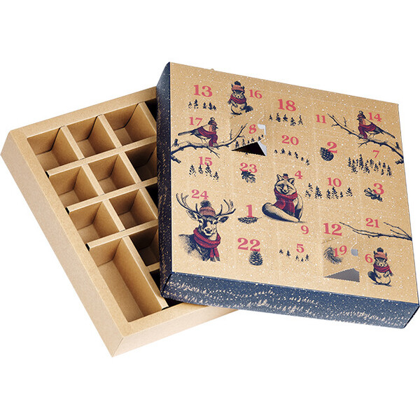Coffret carton carré Calendrier de l'Avent RENCONTRES INSOLITES 24 cases fenêtres prédécoupées