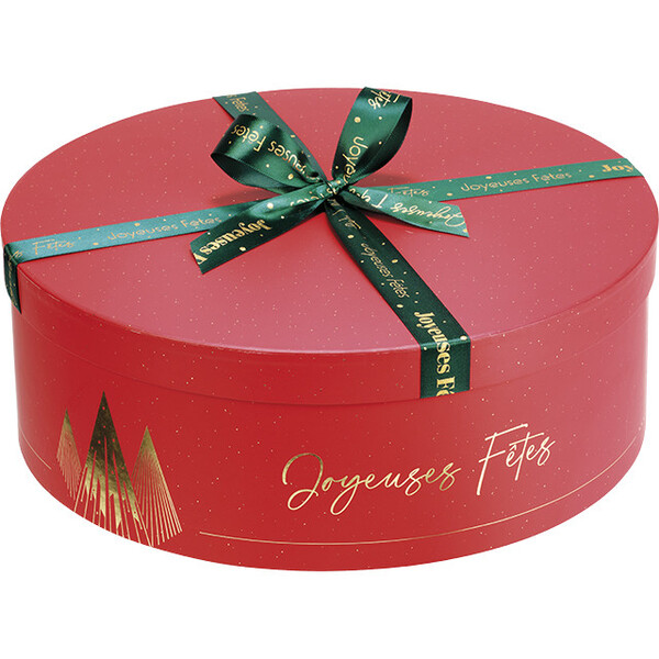 Caja cartón redonda PRESTIGIO DE NAVIDAD rojo/estampación en caliente dorado