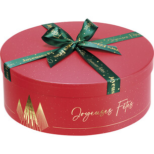 Coffret carton rond NOEL PRESTIGE rouge/dorure à chaud or