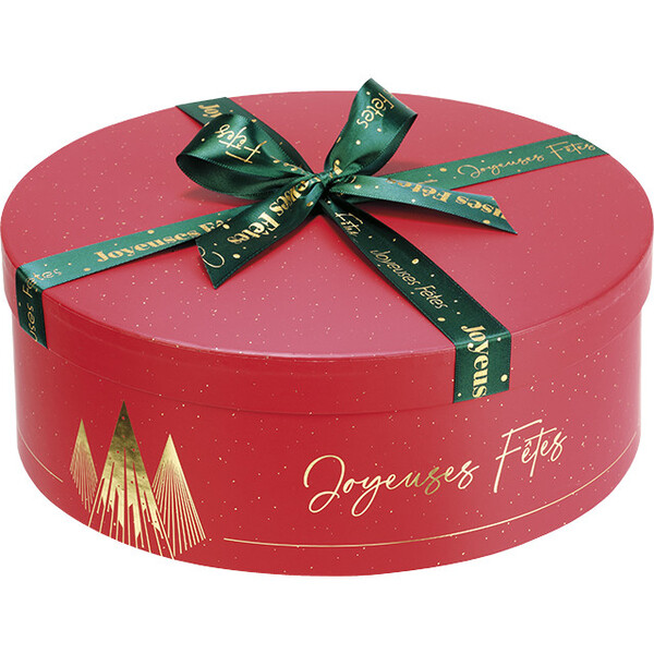 Caixa cartão redonda PRESTÍGIO DE NATAL vermelho/estampagem a quente ouro