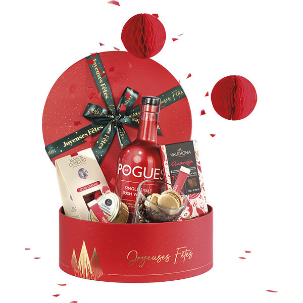 Caixa cartão redonda PRESTÍGIO DE NATAL vermelho/estampagem a quente ouro