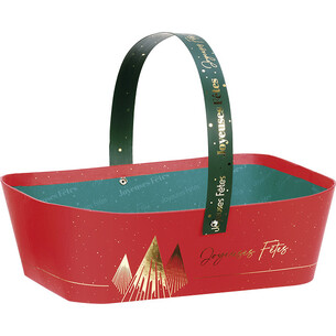 Basket cardboard rectangular rounded corners red/gold hot...