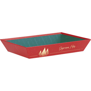 Corbeille carton rectangle NOEL PRESTIGE rouge/dorure à...