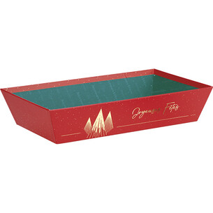 Corbeille carton rectangle NOEL PRESTIGE rouge/dorure à...