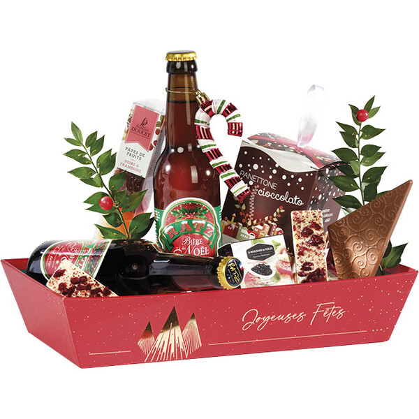 Bandeja cartón rectangular PRESTIGIO DE NAVIDAD rojo/estampación en caliente dorado