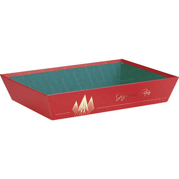 Corbeille carton rectangle NOEL PRESTIGE rouge/dorure à chaud or