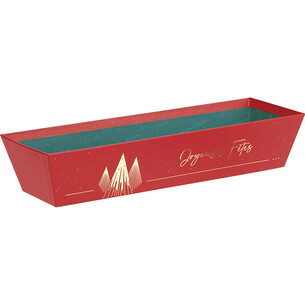 Corbeille carton rectangle NOEL PRESTIGE rouge/dorure à...