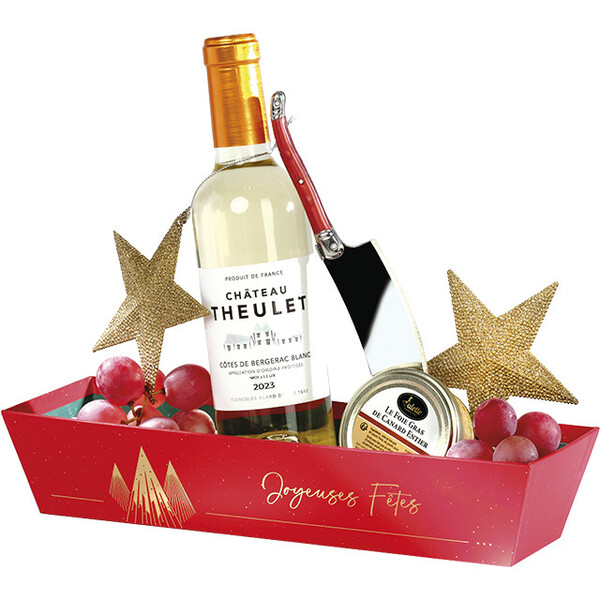 Corbeille carton rectangle NOEL PRESTIGE rouge/dorure à chaud or