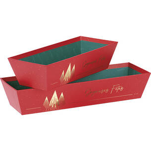 Corbeille carton rectangle NOEL PRESTIGE rouge/dorure à... 2