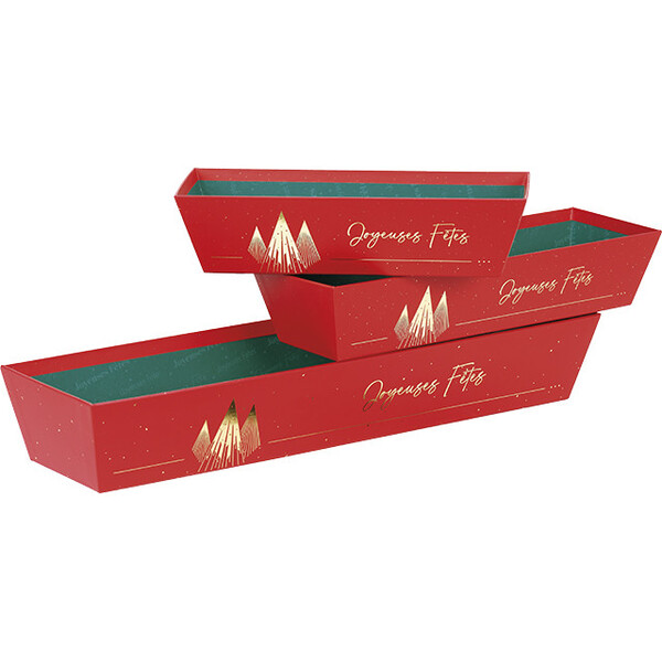 Tray cardboard rectangular CHRISTMAS PRESTIGE red/ gold hot foil stamping