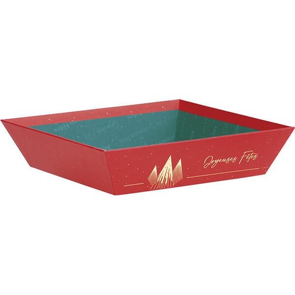 Corbeille carton carrée NOEL PRESTIGE rouge/dorure à chaud or